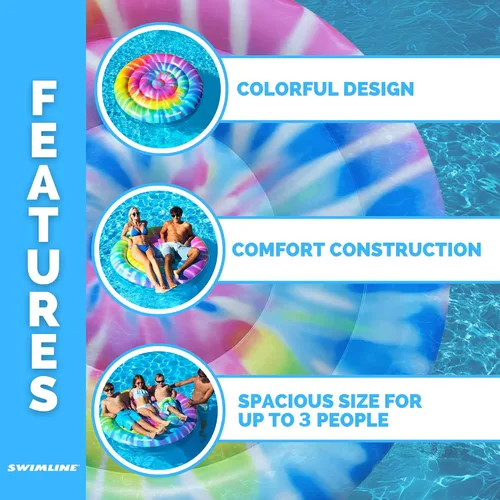 Miniatura 4 de SWIMLINE Flotador de piscina original Tie Dye (espiral), tumbona de vinilo duradero para adultos y adolescentes, divertido flotador de piscina
