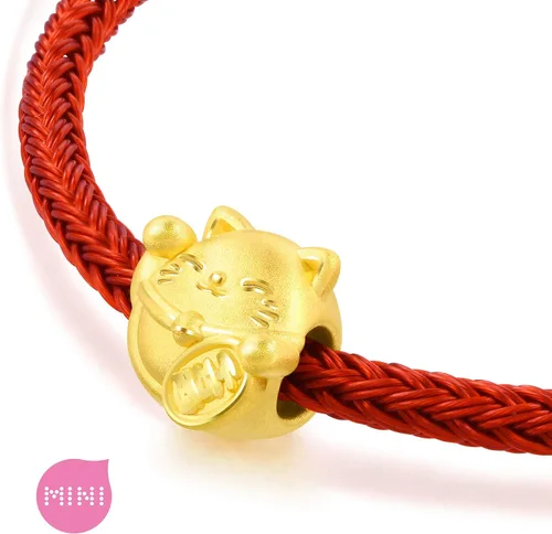 Miniatura 5 de CHOW SANG SANG 999 24K oro macizo Maneki Neko Lucky Cat Mini Charm Pulsera para Mujer 92307C, Oro, Sin gemas.