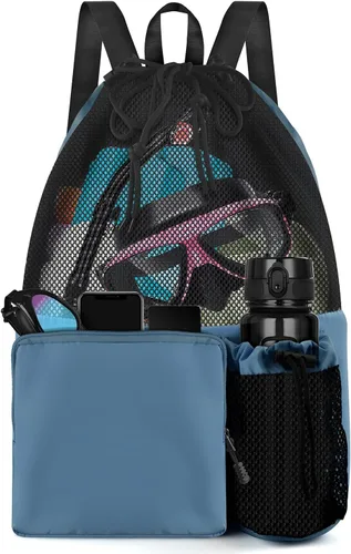 Miniatura 8 de BROTOU Mochila de playa para natación con bolsillo húmedo de malla y cordón, bolsas para nadar, gimnasio Púrpura