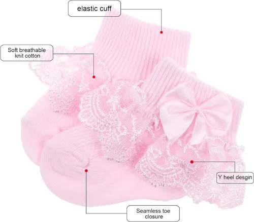 Miniatura 4 de BQUBO - Calcetines para bebés y niñas calcetines de encaje con volantes calcetines para recién nacidoniños pequeños calcetines con ojales calcetines
