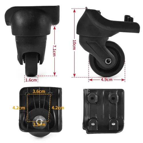 Miniatura 3 de 2 piezas de repuesto de rueda de equipaje, maleta giratoria negra resistente kit de ruedas silenciosas para reparación de bricolaje, ruedas