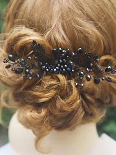 Missgrace Mujeres nupcial boda hecho a mano cristales negros lado pelo peine ocasión especial tocado negro mujeres accesorios para el cabello