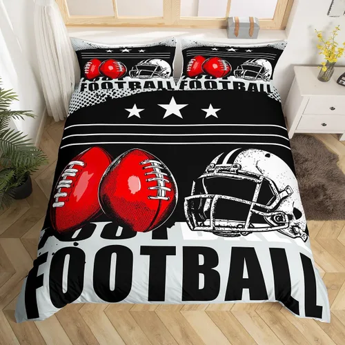 Miniatura 3 de Juego de funda de edredón de fútbol, juego de ropa de cama deportiva, balón de fútbol, negro, blanco, rojo, funda de edredón para niños, niñas