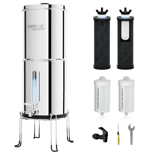 Miniatura 16 de Purewell Sistema de filtro de agua de gravedad portátil de 1.0 galones, sistema de encimera de ultrafiltración de 4 etapas de 0.01 μm con ventana