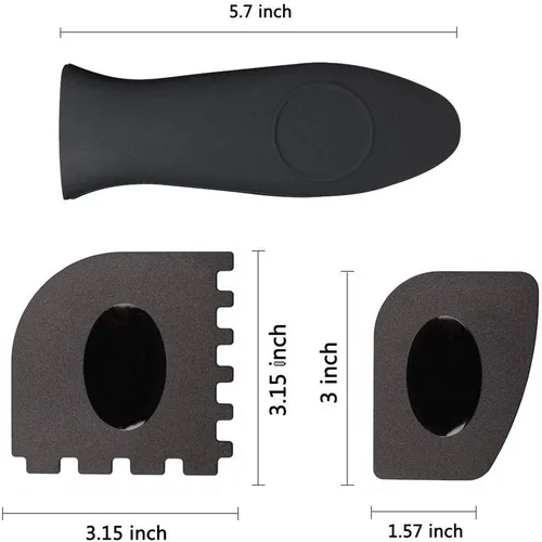 Miniatura 3 de 2 cubiertas de silicona con mango caliente, 2 raspadores de plástico para parrilla, 2 raspadores de sartén de plástico para sartenes de hierro Negro