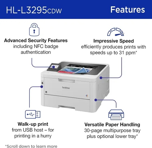 Miniatura 3 de Brother HL-L3295CDW Impresora Digital Compacta Inalámbrica a Color con Salida de Calidad Láser, Dúplex, NFC, Móvil y Ethernet Incluye Prueba