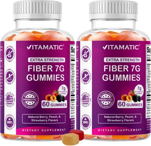 Miniatura 10 de Vitamatic Gomitas de fibra prebiótica para adultos – 7g de fibra por porción – 60 gomitas a base de pectina de fuerza extra, sin azúcar añadida