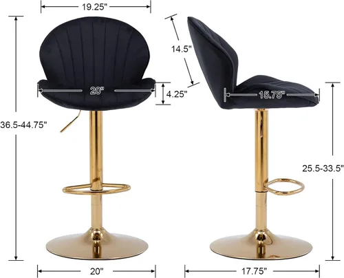 Miniatura 2 de EALSON Juego de 2 taburetes de bar giratorios de terciopelo, modernos taburetes de bar con respaldo y base dorada, sillas de bar ajustables, cómodos