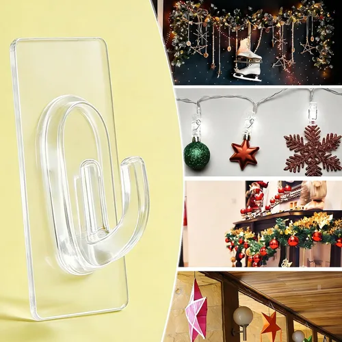 Miniatura 6 de Paquete de 18 pequeños ganchos adhesivos de pared, mini ganchos transparentes con tiras adhesivas, ganchos adhesivos libres de daños para colgar