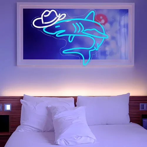 Miniatura 2 de Letrero de neón de tiburón vaquero para decoración de pared, kit de luz de neón LED para bar, boda, cumpleaños, fiesta en casa, regalos