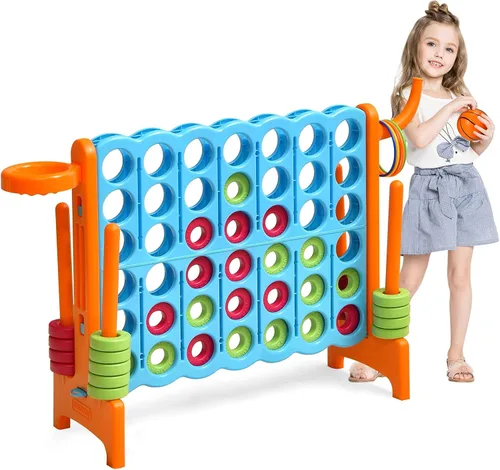 COSTWAY Juego gigante gigante de 4 a puntuación para niños y adultos, juego de 2.5 pies para interiores y exteriores con aro de baloncesto, juego de