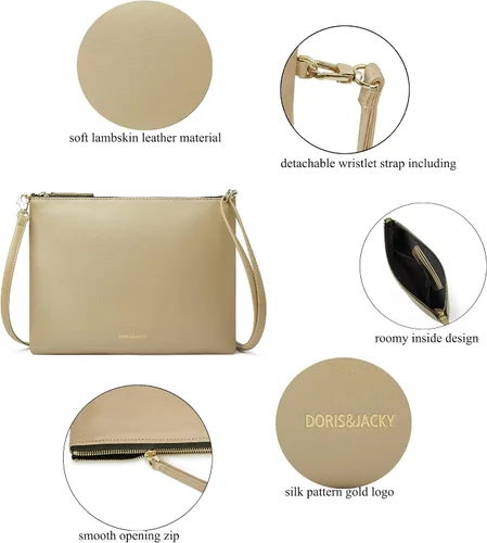 Miniatura 3 de DORIS&JACKY Bolso de mano de piel de cordero para mujer, grande, suave, con correa