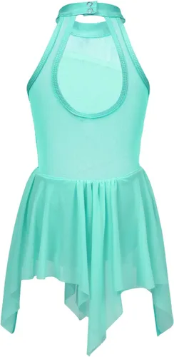 Miniatura 36 de YiZYiF Vestido de baile de lentejuelas para niños y niñas, leotardo de ballet, cuello alto, vestido lírico, traje de rendimiento irregular