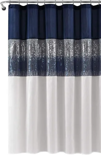 Miniatura 20 de Lush Decor Cortina de Ducha Night Sky, Individual, 72" An x 72" L, Negro - Cortina de Ducha con Lentejuelas - Cortina de Baño Brillante de Bloques