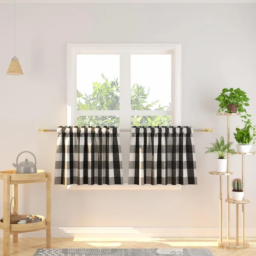 Miniatura 198 de Cenefas de cortina para ventana de 16 pulgadas de largo, 2 paneles de cuadros búfalo, cortinas pequeñas con bolsillo para barra, estilo clásico