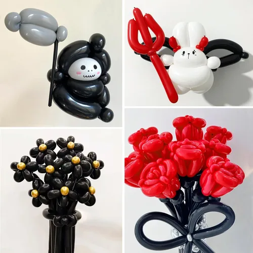 Miniatura 5 de 100Pcs Globos Negros 260, Globos Largos para Atar Arco de Globos, Globos Largos y Finos para Torcer Globos de Animales, Globos para Cumpleaños