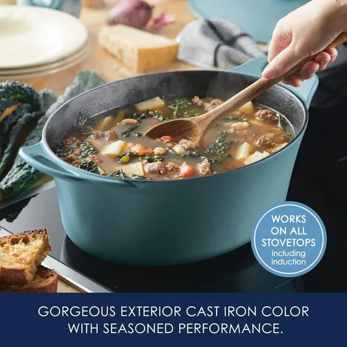 Miniatura 3 de Rachael Ray NITRO - Horno holandés de hierro fundido, 6.5 cuartos de galón, azul agave