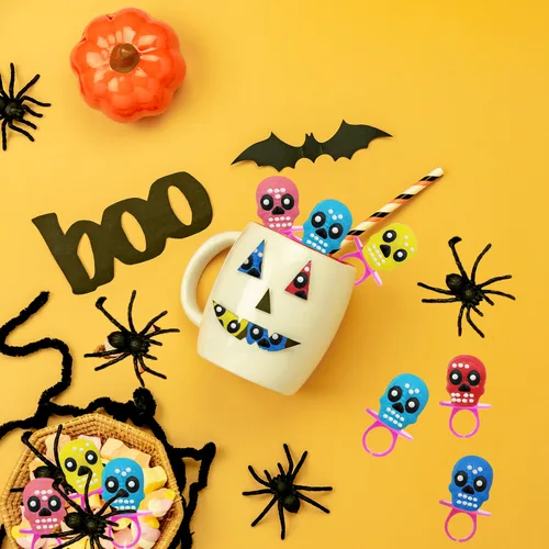 Miniatura 9 de Fruidles Anillos duros de calavera de Halloween, Día de los Muertos, envueltos individualmente (paquete de 12)