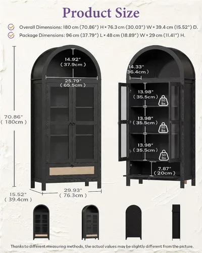 Miniatura 2 de TYBOATLE Armario de despensa arqueado de 71 pulgadas de alto con cajón innovador, armario de cocina con dispositivo antivuelco y puerta de vidrio