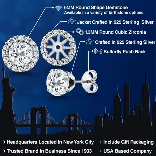Miniatura 106 de Gem Stone King Aretes redondos de plata de ley 925 de 0.236 in con piedra natal extraíble para mujer