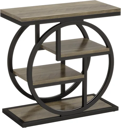Miniatura 8 de Tribesigns Mesa auxiliar para sala de estar, mesa lateral estrecha de 4 niveles con estantes de almacenamiento, mesa de noche industrial
