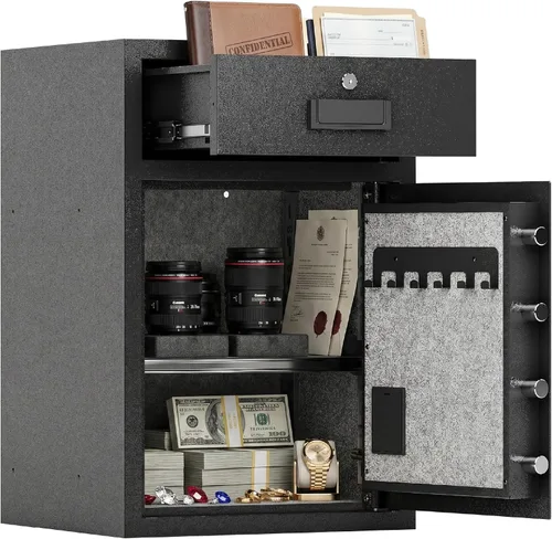 Miniatura 9 de Xyvaly Caja fuerte resistente para cajones de 5.1 pies cúbicos, caja fuerte para el hogar, con bolsa ignífuga e impermeable, con sistema de alarma