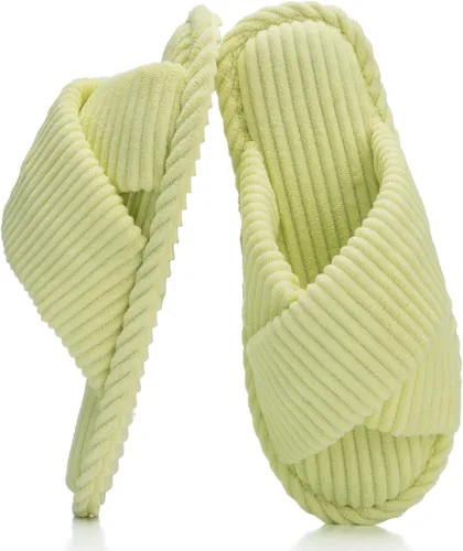 Miniatura 27 de GOEWY - Pantuflas para mujer con espuma viscoelástica para el hogar, con entretejido de pana, tiras cruzadas, con punta abierta, sandalias cómodas