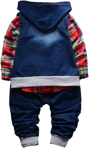 Miniatura 2 de Yao 9M-5T Primavera Otoño Bebé Niños 3pcs Ropa Conjunto Camisa Algodón Jeans Chaleco Denim