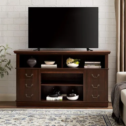 Miniatura 10 de Farmhouse Classic Media - Soporte de TV antiguo para TV de hasta 50 pulgadas con espacio de almacenamiento abierto y cerrado