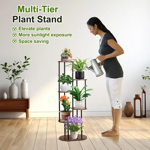 Miniatura 3 de Soporte para plantas de interior – Soporte para plantas de 6 niveles para 7 macetas, estante para plantas de flores, estante grande de madera