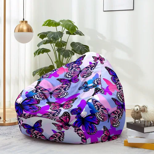 Miniatura 8 de Lukery Puf para adultos (sin relleno), funda de puf de mariposa 3D, puf de almacenamiento de animales de peluche para niños, cómodos puf para sofá