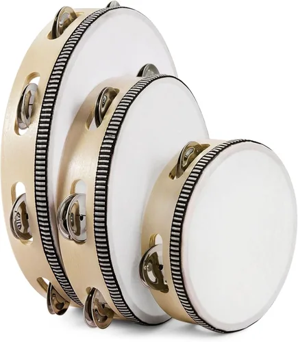 Miniatura 17 de Flexzion Pandereta redonda de madera para niños y adultos de 8" pulgadas, 8 pares de jingles de fila única, instrumento de percusión de mano de Una