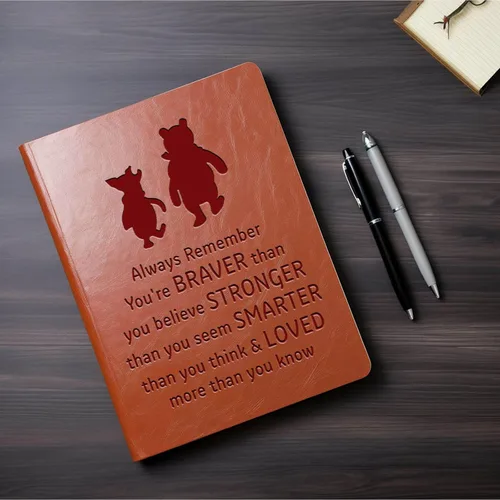 Miniatura 4 de JOHSBYD Pooh Bear - Cuaderno de cuero con texto en inglés "Always Remember You're Braver Than You Believe", regalo de amistad para mujeres y Marrón