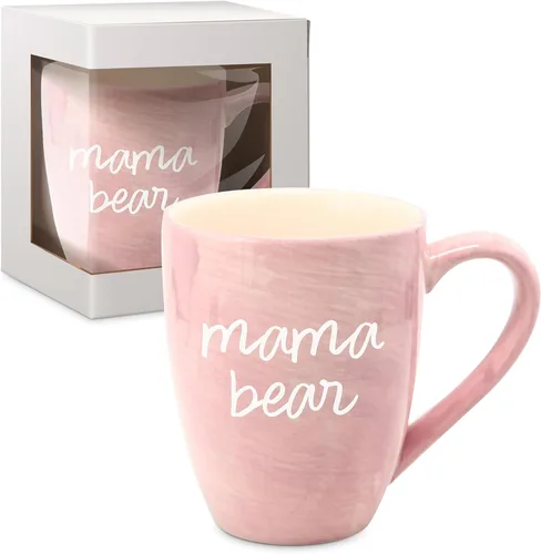 Pavilion - Taza de café grande de cerámica con diseño de texto "Mama Bear", compatible con microondas y lavavajillas, tazas altas de café o té para
