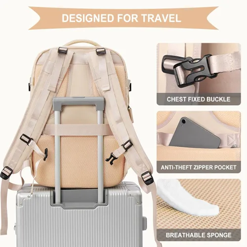 Miniatura 7 de coowoz Mochila grande de viaje para mujeres y hombres, mochila de transporte, mochila para senderismo impermeable para deportes al aire libre, Beige