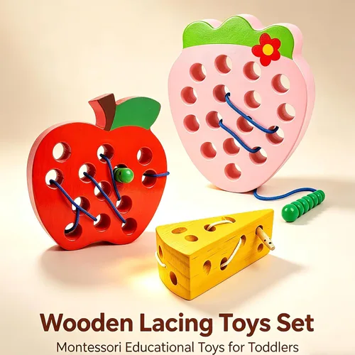 Miniatura 2 de Juguetes de madera con cordones para niños pequeños, juguetes de viaje para niños pequeños, juegos de avión, juguetes Montessori, aprendizaje