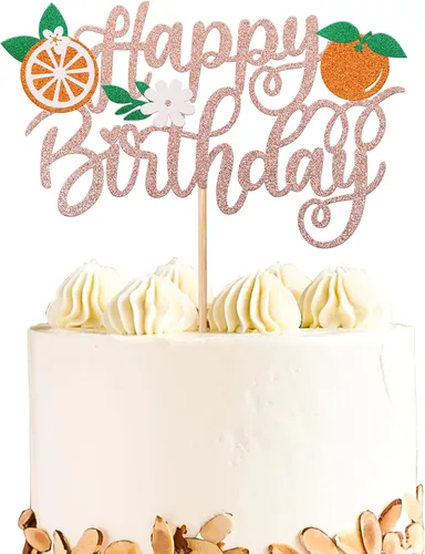 1 paquete de decoración de pastel naranja con purpurina para pastel de feliz cumpleaños para temática de frutas, baby shower, fiesta de cumpleaños