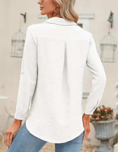 Miniatura 81 de Odosalii - Camisas con botones para mujer, con cuello en V, manga larga, enrolladas, blusas elegantes y formales para negocios y ocasiones casuales
