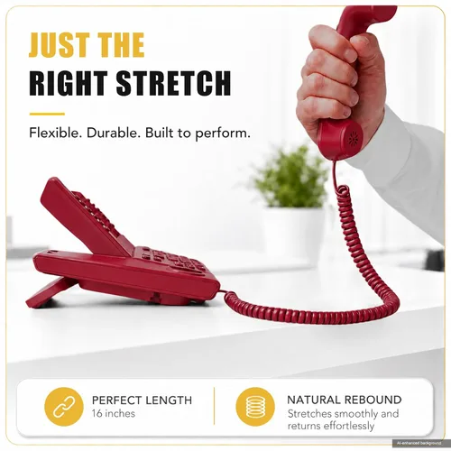 Miniatura 4 de Comtrue Cables de teléfono fijo, cables para teléfono celular, rojo, 11.5 pies sin enrollar, 16 pulgadas en espiral, paquete de 2, compatible