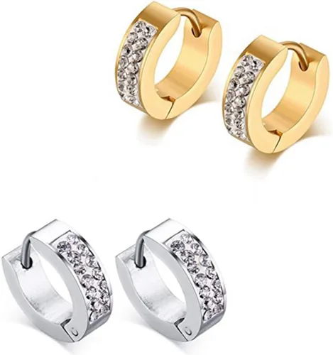 KARAY Aretes de aro de acero inoxidable para mujer y hombre, aretes tipo huggie con circonita cúbica, hipoalergénicos, 18G (2 pares dorados y 2