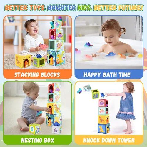 Miniatura 5 de KMTJT Juguetes de clasificación y apilamiento de dinosaurios para niños pequeños y bebés, bloques para niños de 1 a 3 años, juguetes Montessori