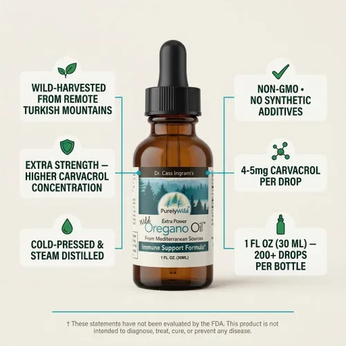 Miniatura 2 de PURELY WILD Extra Power - Gotas líquidas de aceite de orégano – Fórmula mediterránea cosechada silvestre del Dr. Cass Ingram – Vulgare de Origanum