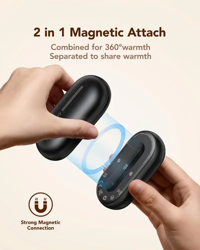 Miniatura 4 de Hand Warmers Rechargeable 2 Pack, Magnetic Alloy Handwarmer 7000 mAh Reusable, Instant Heating UP to 131°F, 15 Hours Long Lasting Palm Pocket Negro