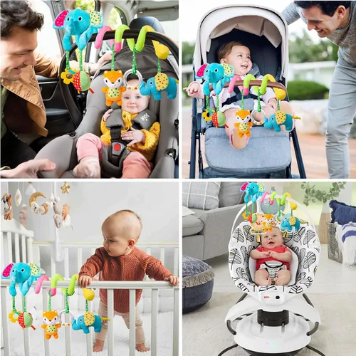 Miniatura 4 de willway Juguetes para asiento de automóvil, juguetes colgantes de felpa en espiral para asiento de automóvil, cochecito y cuna, móvil con sonajeros