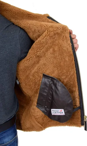 Miniatura 6 de Chaqueta voladora de piel de oveja real con capucha para hombre, color marrón, jengibre, piloto, B3, aviador, aviador, Hawker, Jengibre