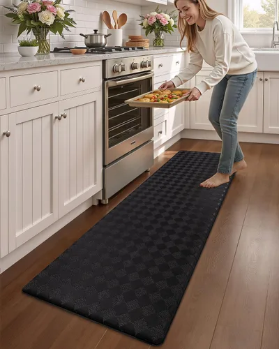 Miniatura 2 de Color&Geometry Tapetes acolchados antifatiga para cocina, 17 x 71 pulgadas, alfombra de pasillo largo antideslizante impermeable, alfombrilla Negro