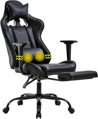 Miniatura 12 de Silla ergonómica para juegos de PC, silla de oficina de carreras, silla de videojuegos, función de masaje, soporte lumbar con reposabrazos Blanco