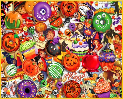 White Mountain Rompecabezas de Halloween de 1000 piezas para collage de alimentos de otoño y otoño, piezas grandes, regalo para adultos y familia,