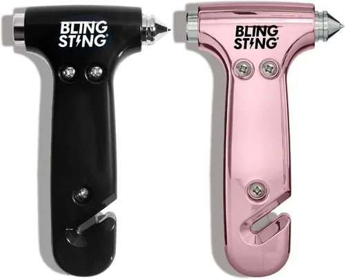 Miniatura 10 de BLINGSTING Martillo de seguridad – Herramienta de escape automotriz de emergencia con rompeventanas, cortador de cinturón de seguridad y correa oro