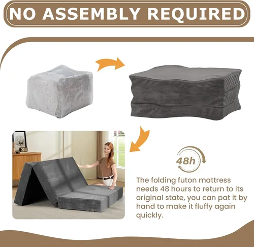 Miniatura 8 de Colchón de tres pliegues de 6 pulgadas, tamaño individual, sofá cama plegable con funda extraíble lavable, colchón plegable de espuma de alta